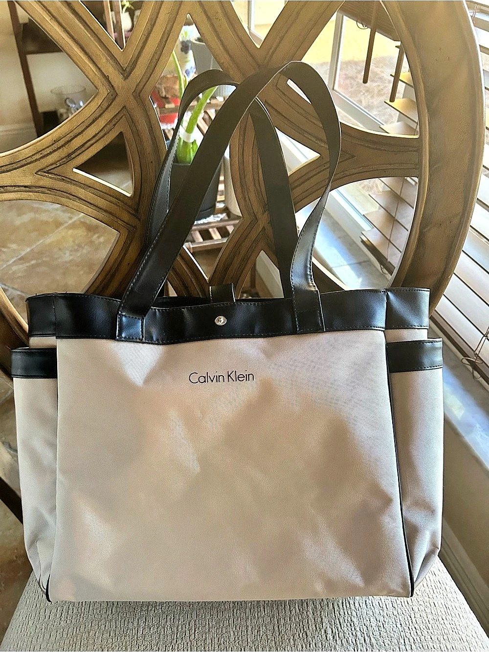 Calvin Klein Two-Tone Tote in Beige & Black